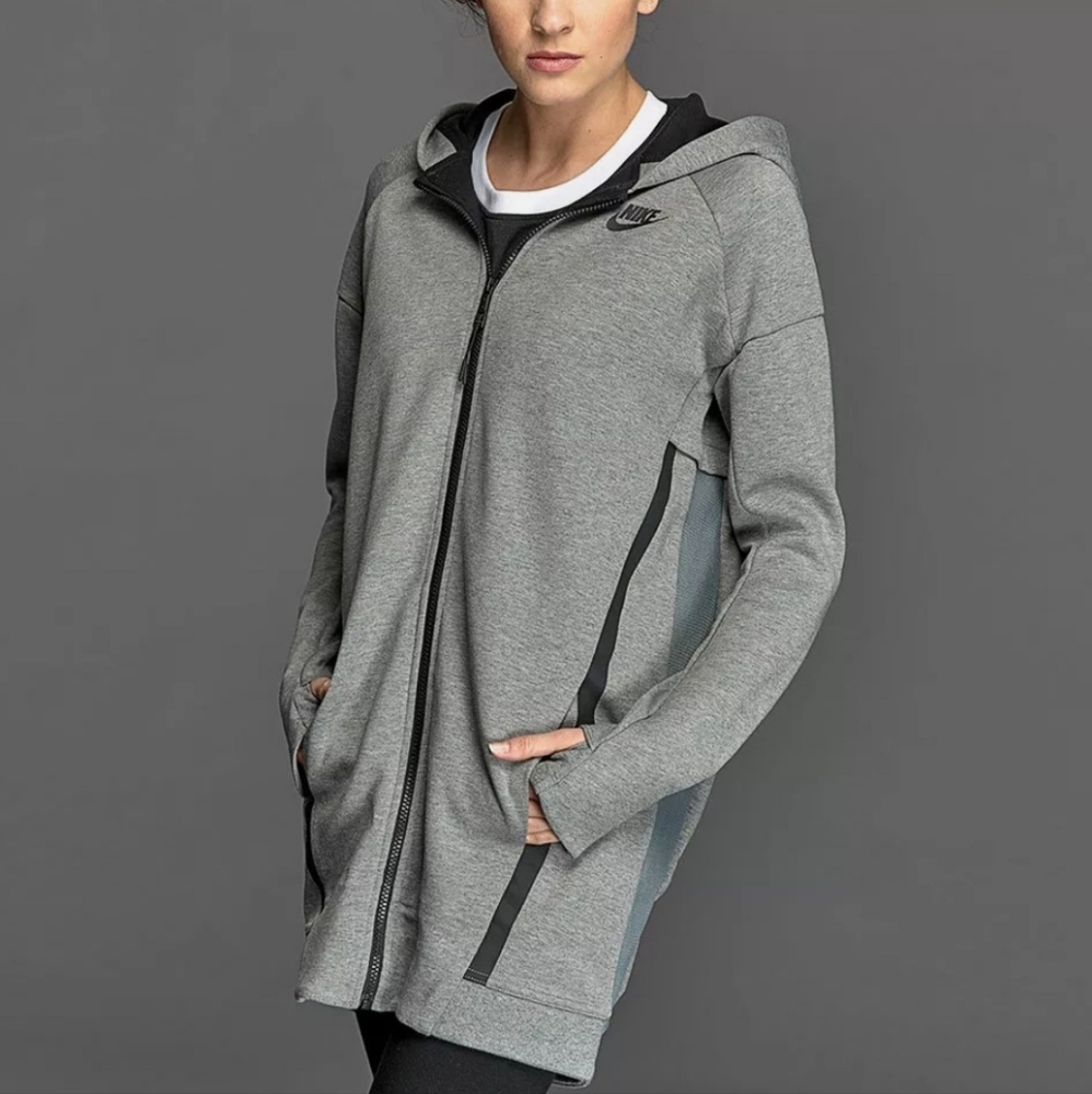 NIKE Tech Fleece Mesh Cocoon Gray Black Running Activewear Zip Jacket Womens S